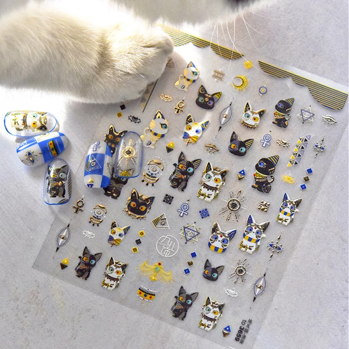 1pcs 5D Egypt Cat Nail Art Kawaii Stickers Bronzing Cartoon Cat Design Self Adhesive Manicure Decals Decoration Accessories DIY