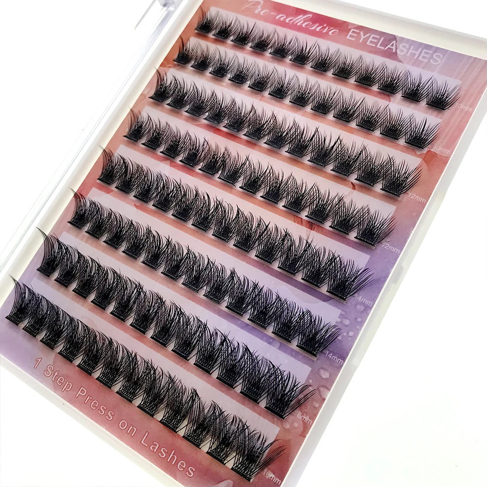 FAIRYTIS Self Adhesive Eyelashes 96 PCS Pre-Glued Cluster Lashes No Glue No Remover 10-16mm C Curl 1 Step DIY Lash Save Time