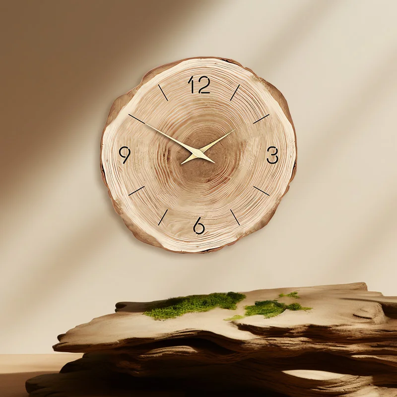 1pc Wooden Ring Wall Clock, Wood Cross-Section Texture Pattern Design of the Original Wood Color Wall Clock, Home Mute Clock