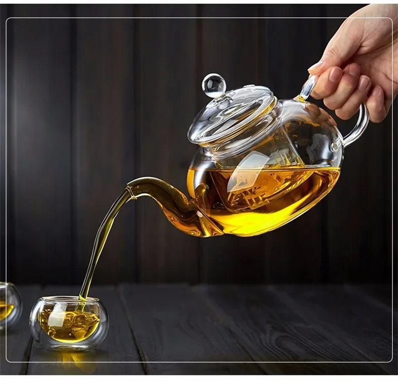 JUSTINLAU 400/1000ML Filterable Heat-resistant Thickened Glass Teapot High Borosilicate Glass Flower Tea Pot Glass Tea Pot Set