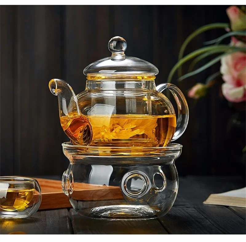 JUSTINLAU 400/1000ML Filterable Heat-resistant Thickened Glass Teapot High Borosilicate Glass Flower Tea Pot Glass Tea Pot Set