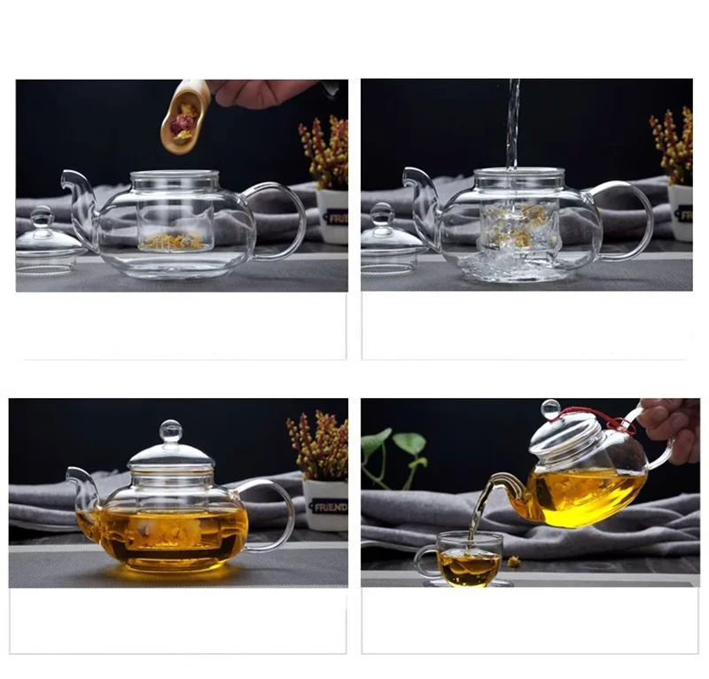 JUSTINLAU 400/1000ML Filterable Heat-resistant Thickened Glass Teapot High Borosilicate Glass Flower Tea Pot Glass Tea Pot Set