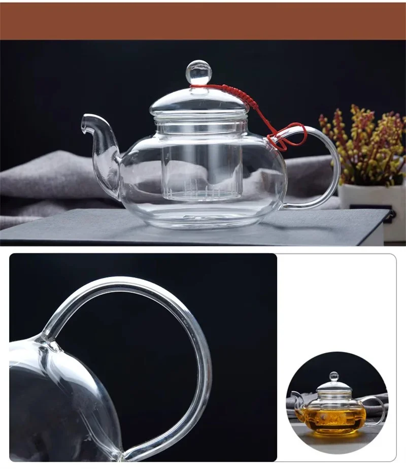 JUSTINLAU 400/1000ML Filterable Heat-resistant Thickened Glass Teapot High Borosilicate Glass Flower Tea Pot Glass Tea Pot Set