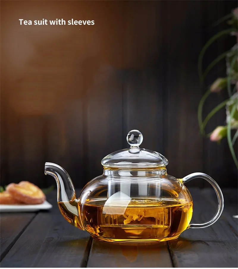 JUSTINLAU 400/1000ML Filterable Heat-resistant Thickened Glass Teapot High Borosilicate Glass Flower Tea Pot Glass Tea Pot Set