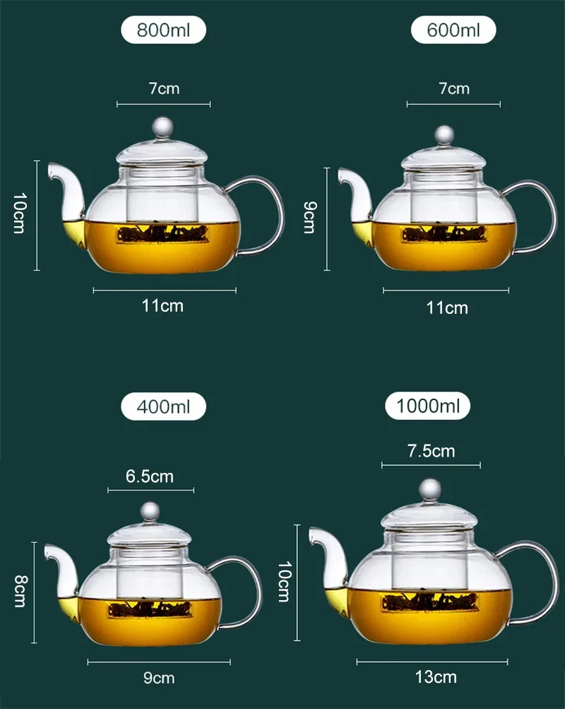 JUSTINLAU 400/1000ML Filterable Heat-resistant Thickened Glass Teapot High Borosilicate Glass Flower Tea Pot Glass Tea Pot Set