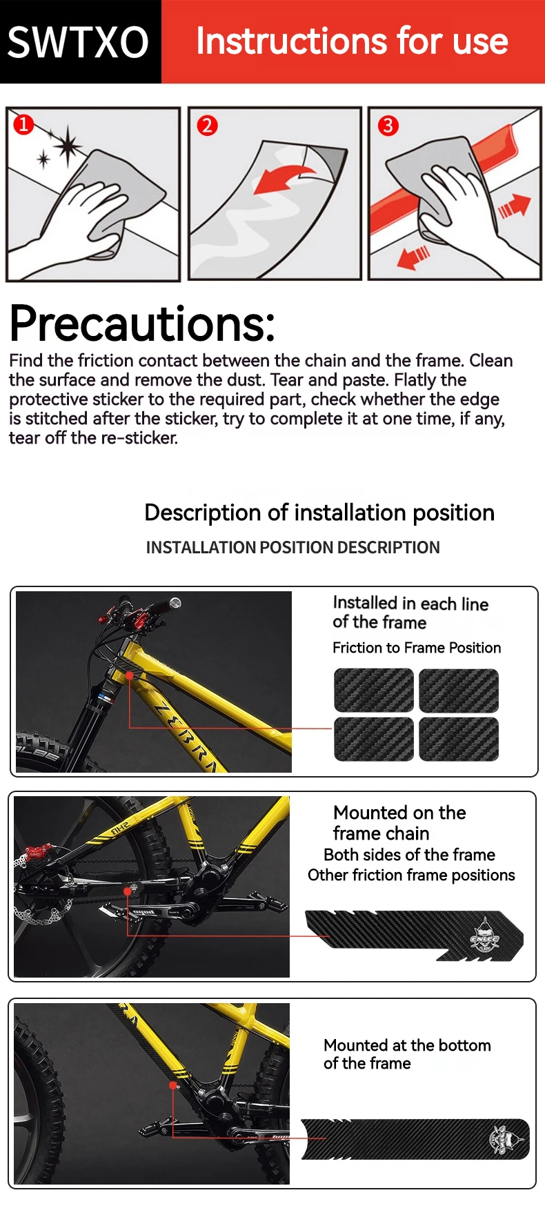 ENLEE Bicycle Frame Protection Sticker MTB Removable Bike Down Tube Anti-Scratch Sticker Tape Protector Cycling Accessories