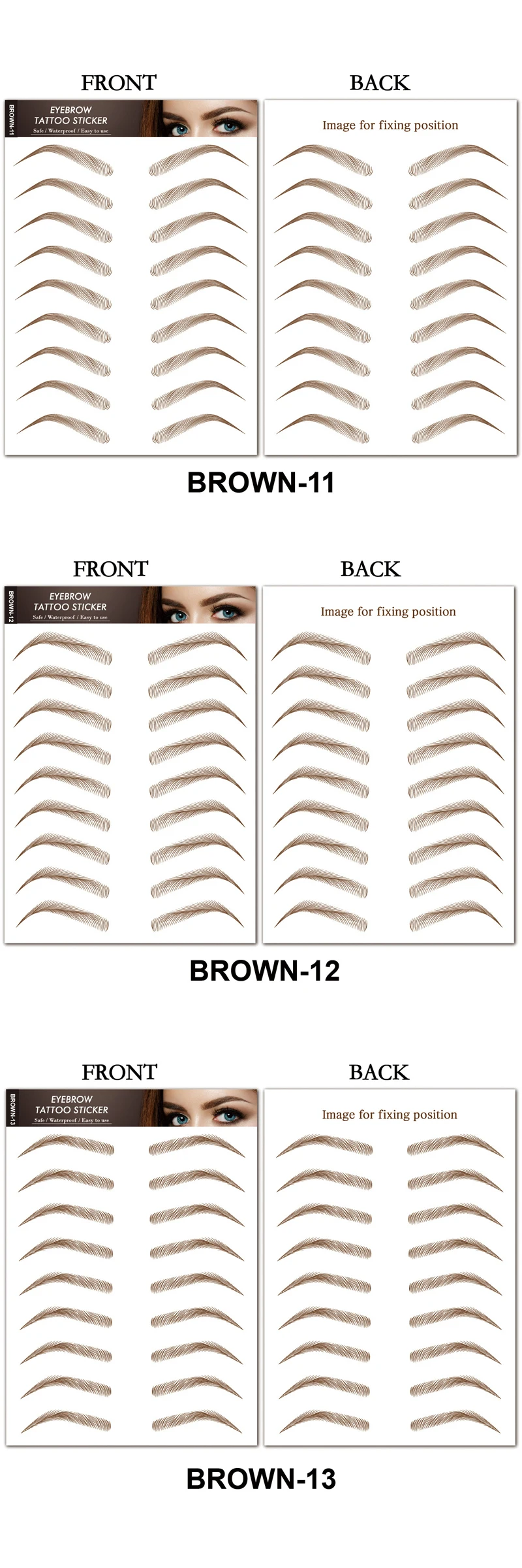 Eyebrow Makeup Tattoo Sticker Water-based Hair-liked Waterproof Long Lasting False Eyebrows Stickers for Brow Grooming Shaping