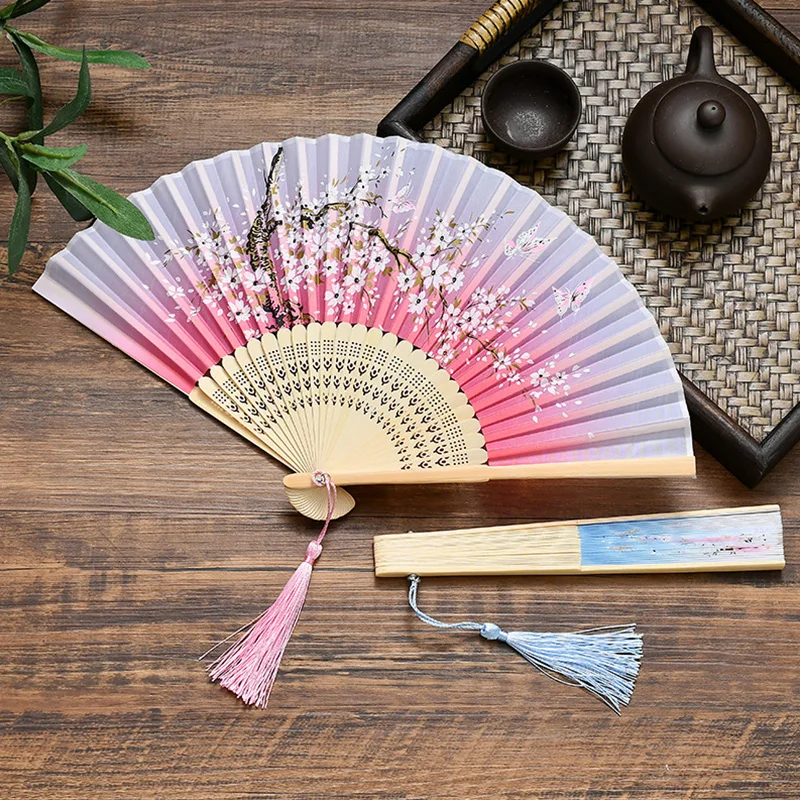 Retro Style Folding Fan Female Japanese Pattern Retro Cloth Art Craft Gift Home Decoration Ornament Dancing Hand Fan