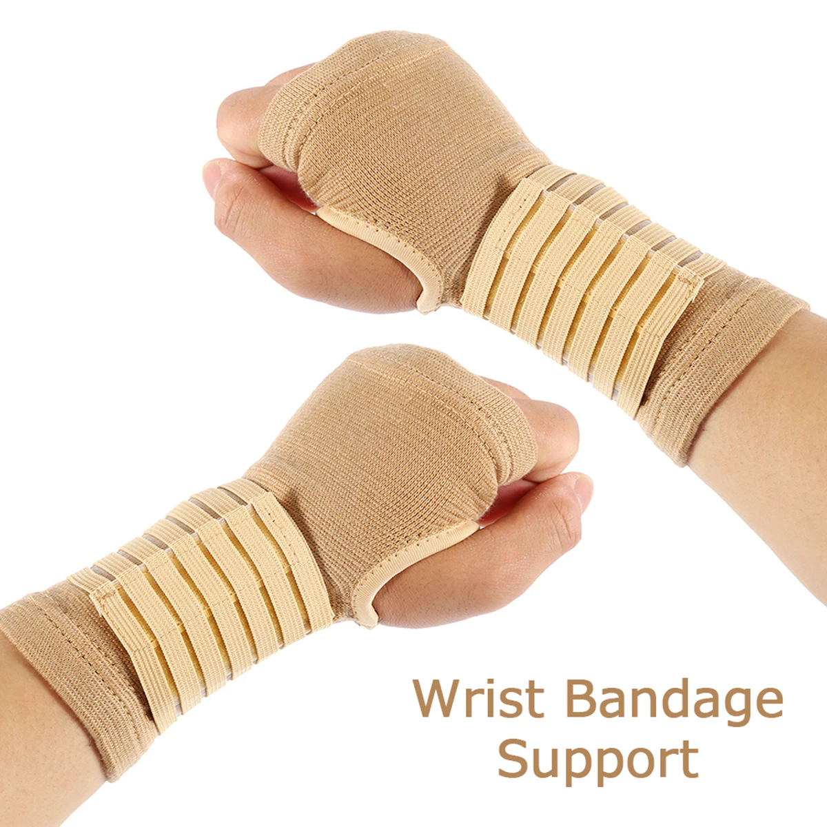 2pcs Wrist Bandage Support Beige Wrist Hand Support Gloves Thumb Hand Wrist Support Strap Glove For Sprains, Injury Or Sports