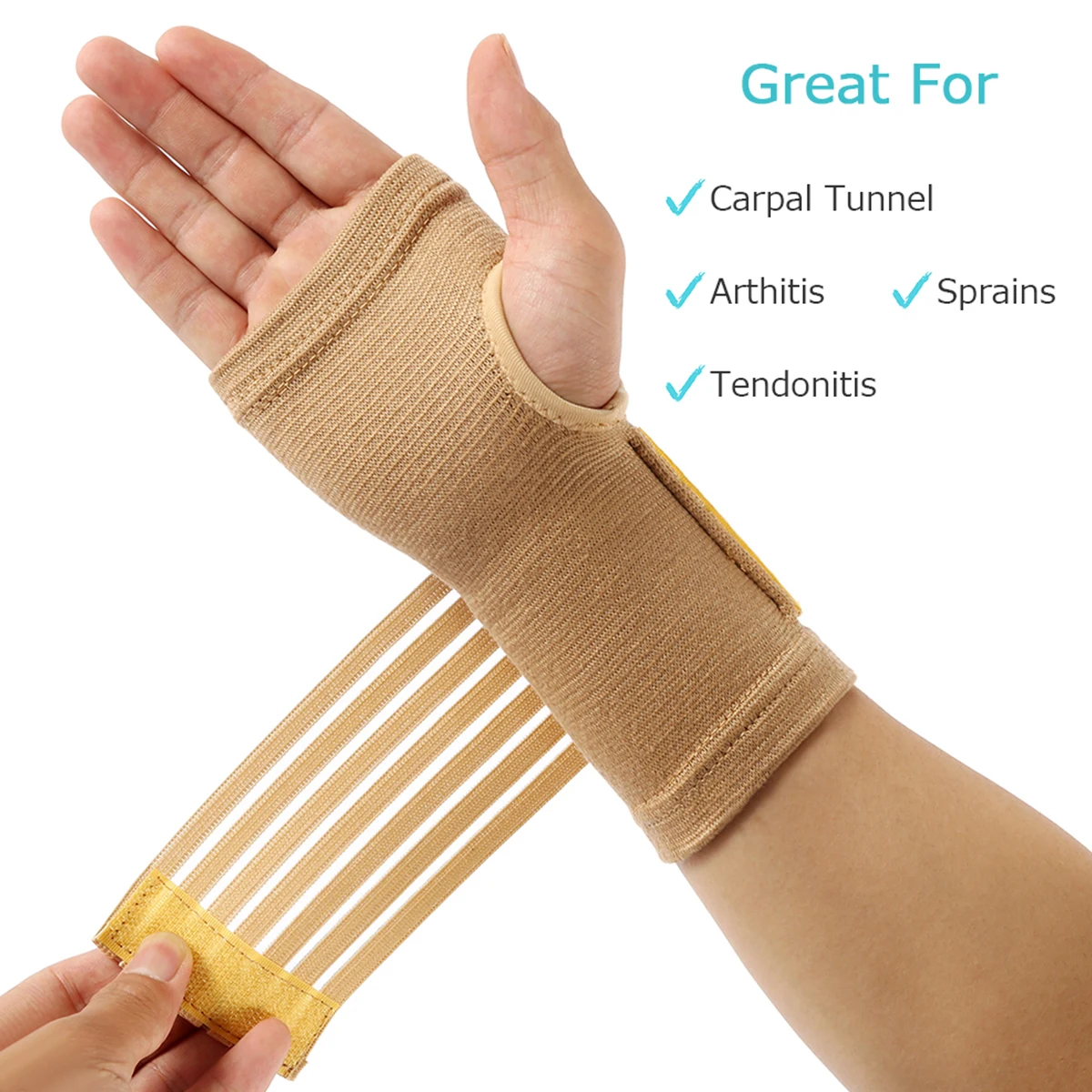 2pcs Wrist Bandage Support Beige Wrist Hand Support Gloves Thumb Hand Wrist Support Strap Glove For Sprains, Injury Or Sports