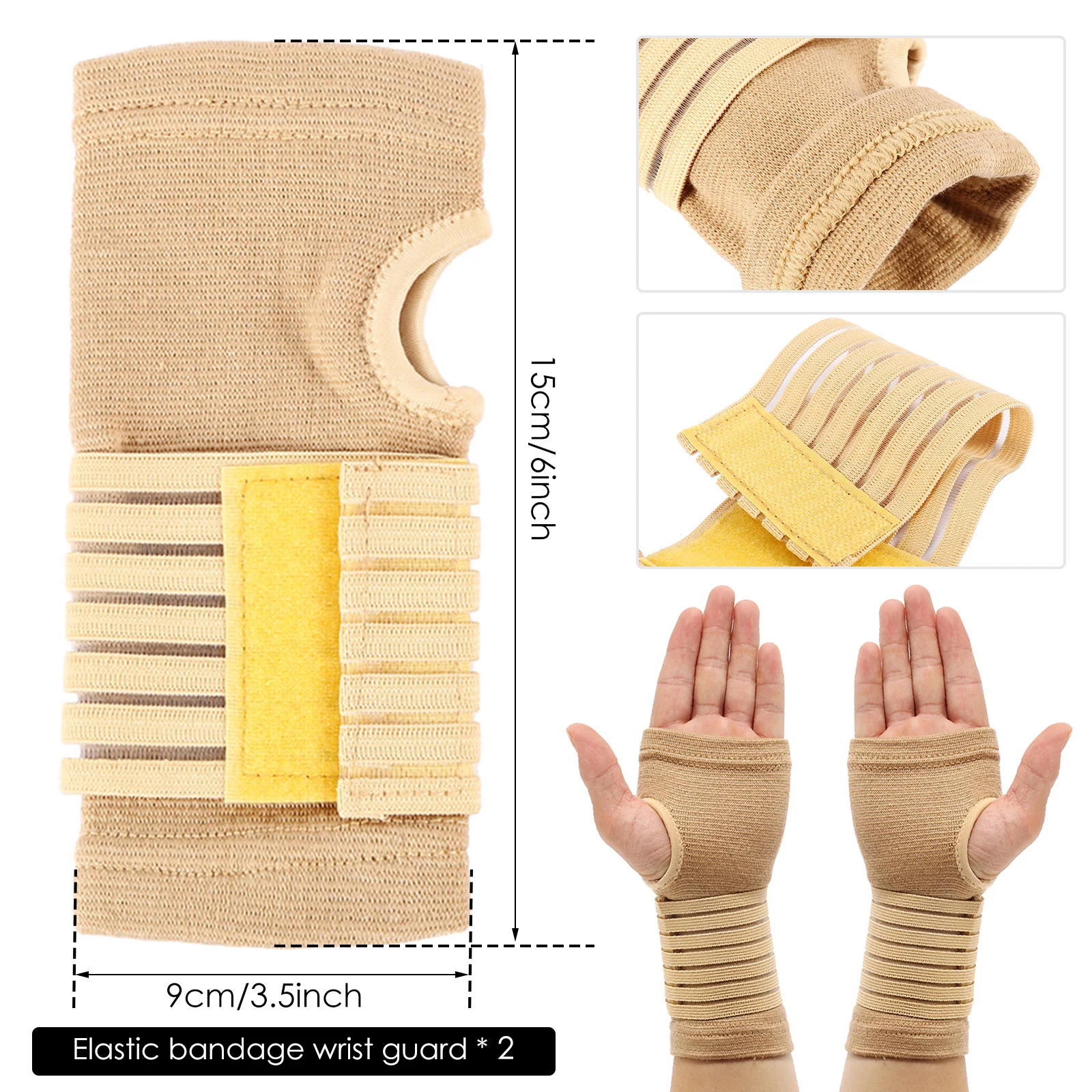 2pcs Wrist Bandage Support Beige Wrist Hand Support Gloves Thumb Hand Wrist Support Strap Glove For Sprains, Injury Or Sports