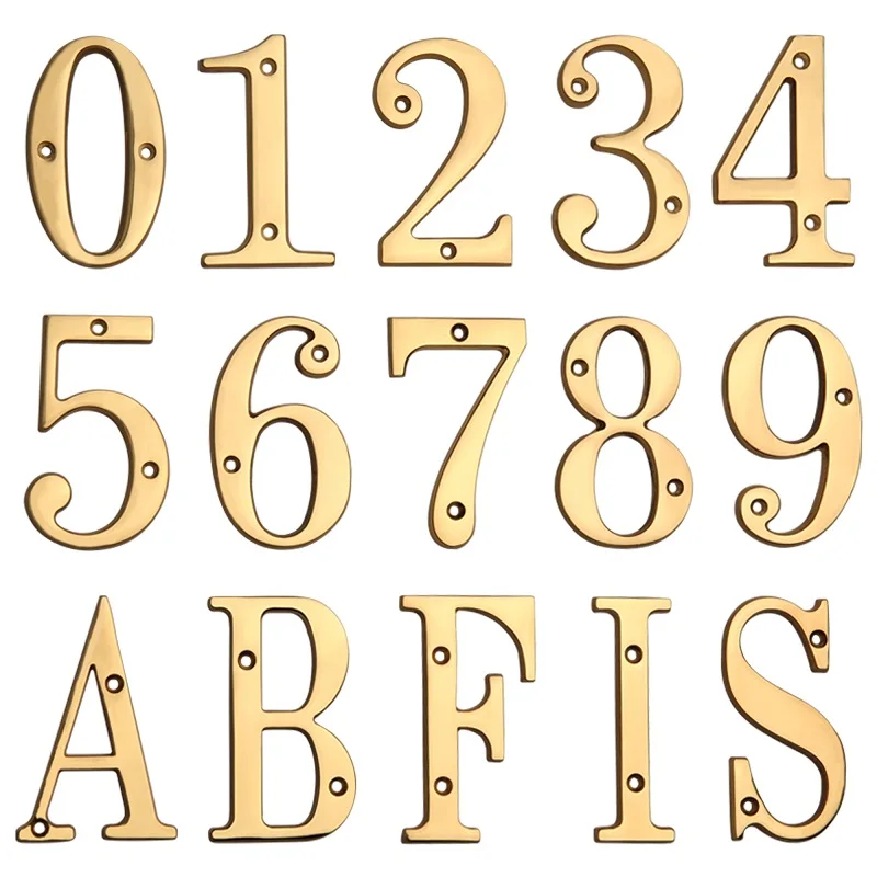 1pc 101mm Brass House Number Outdoor 4 inch Metal Letter Apartment Door Number Mailbox Address Sign #0-9 With Screws