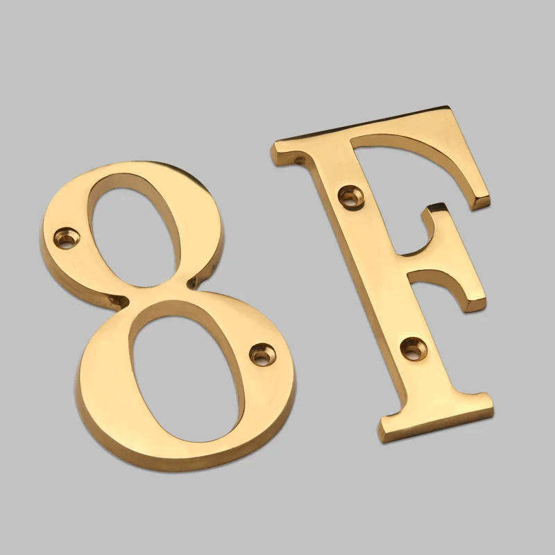 1pc 101mm Brass House Number Outdoor 4 inch Metal Letter Apartment Door Number Mailbox Address Sign #0-9 With Screws