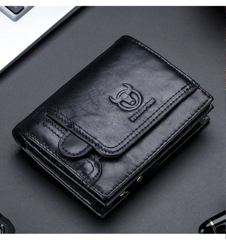 BULLCAPTAIN Men RFID Blocking Bifold Wallet Genuine Leather Card Holder Wallets with 15 Card Slots