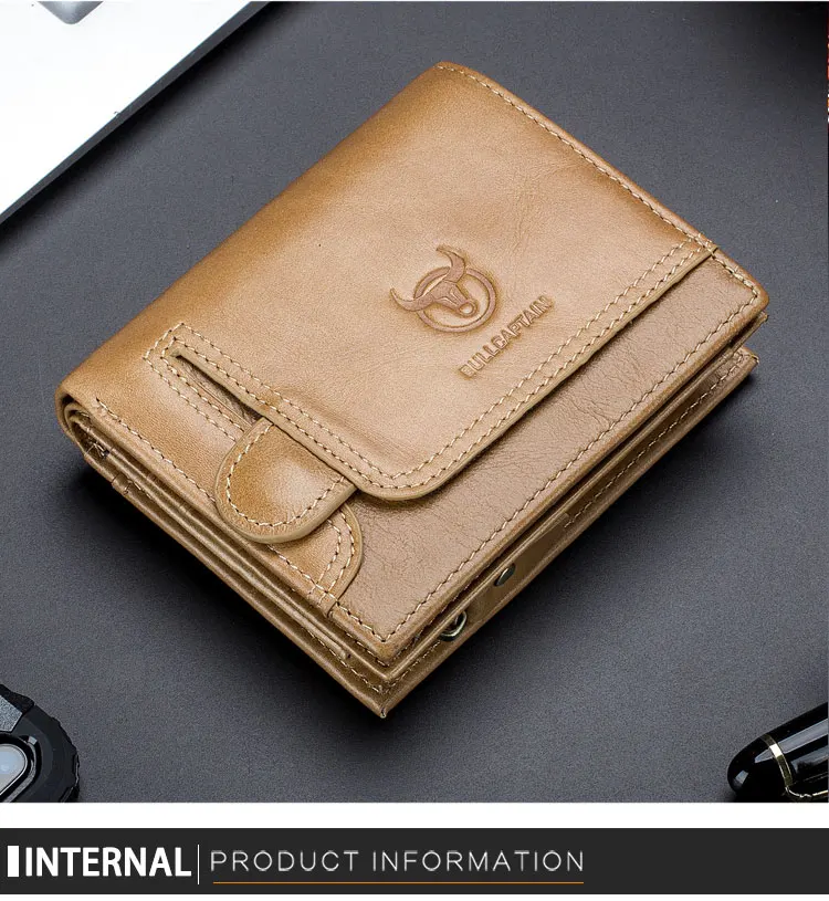 BULLCAPTAIN Men RFID Blocking Bifold Wallet Genuine Leather Card Holder Wallets with 15 Card Slots