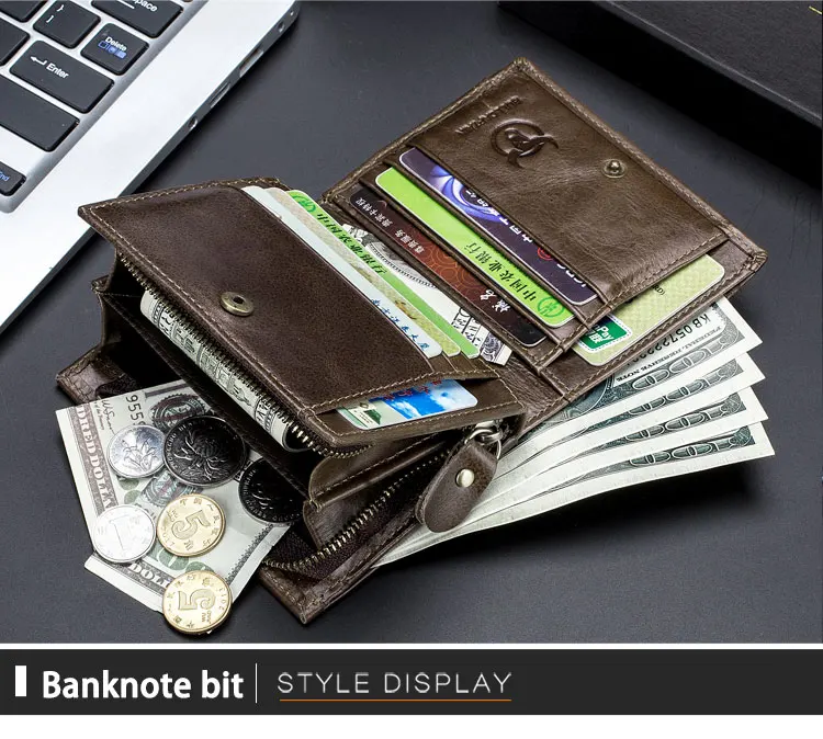 BULLCAPTAIN Men RFID Blocking Bifold Wallet Genuine Leather Card Holder Wallets with 15 Card Slots
