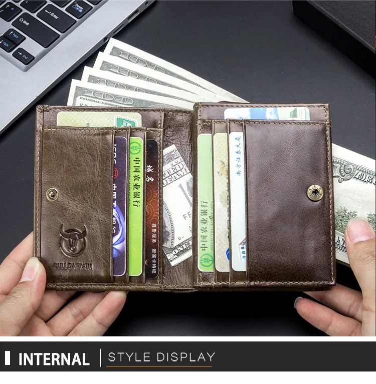 BULLCAPTAIN Men RFID Blocking Bifold Wallet Genuine Leather Card Holder Wallets with 15 Card Slots