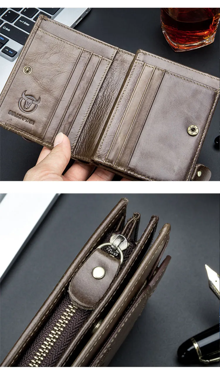 BULLCAPTAIN Men RFID Blocking Bifold Wallet Genuine Leather Card Holder Wallets with 15 Card Slots