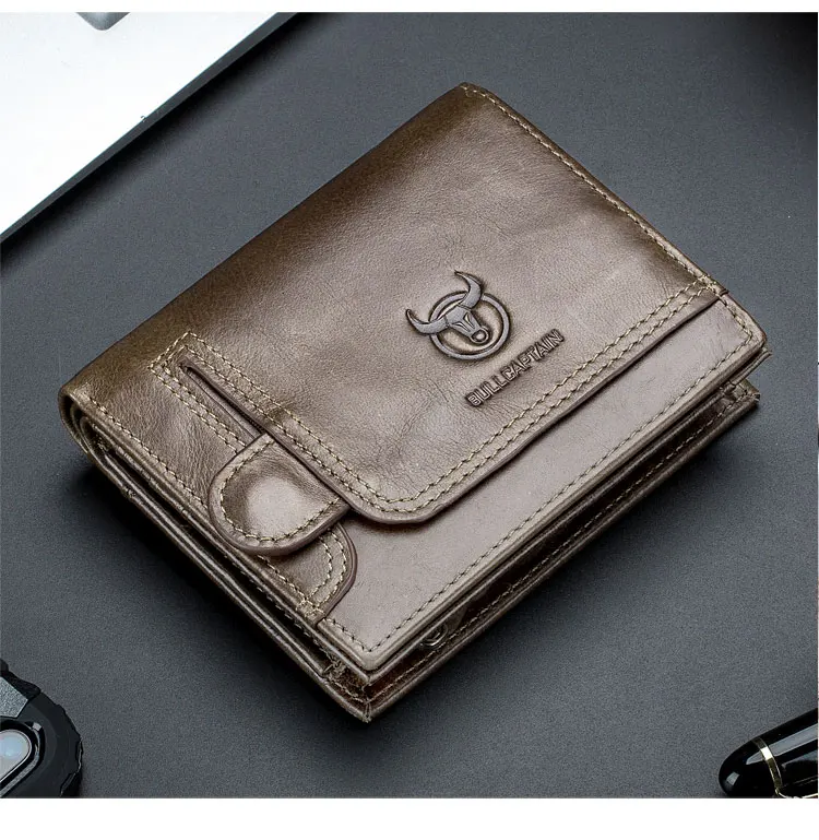 BULLCAPTAIN Men RFID Blocking Bifold Wallet Genuine Leather Card Holder Wallets with 15 Card Slots