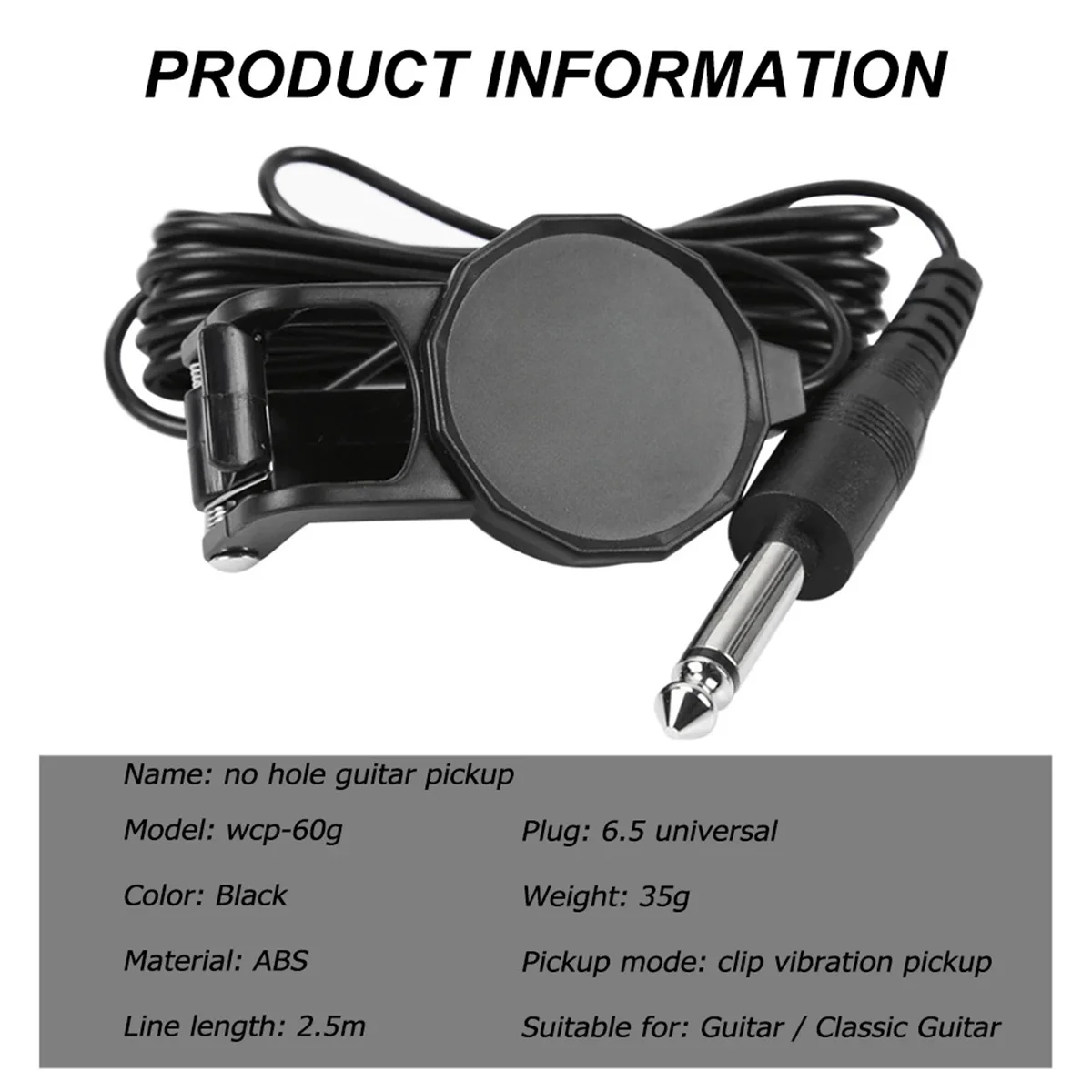 Audio Jack Clip On Pickup for Acoustic Guitar\Mandolin\Bouzouki\Violin\Banjo\Ukulele Length 2.5 M Sound Pickup Transducer