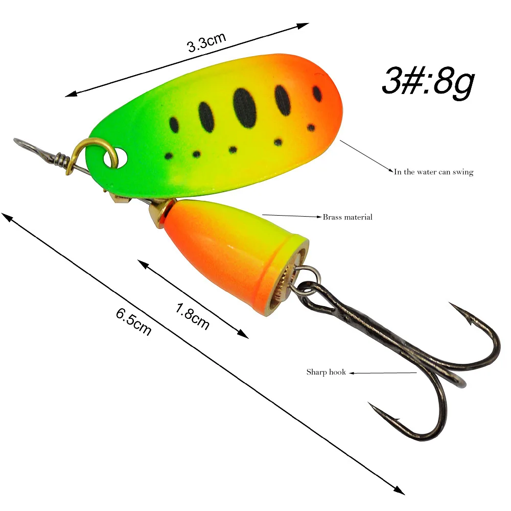 Fishing Lure Spinner Bait Copper Bell Artificial Metal Lures 8g Compound Baits Rotation Sequins 1 Piece SALE