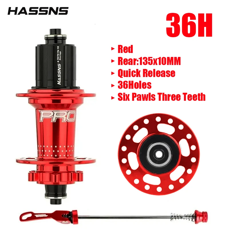 HASSNS Pro 7 36h Rear Hub Bearing 36Holes Freehub MTB Bike Four Palin 32H Rear Hub for 7-12 Speed Noisy Cube Bicycle 6 Pawl Hubs