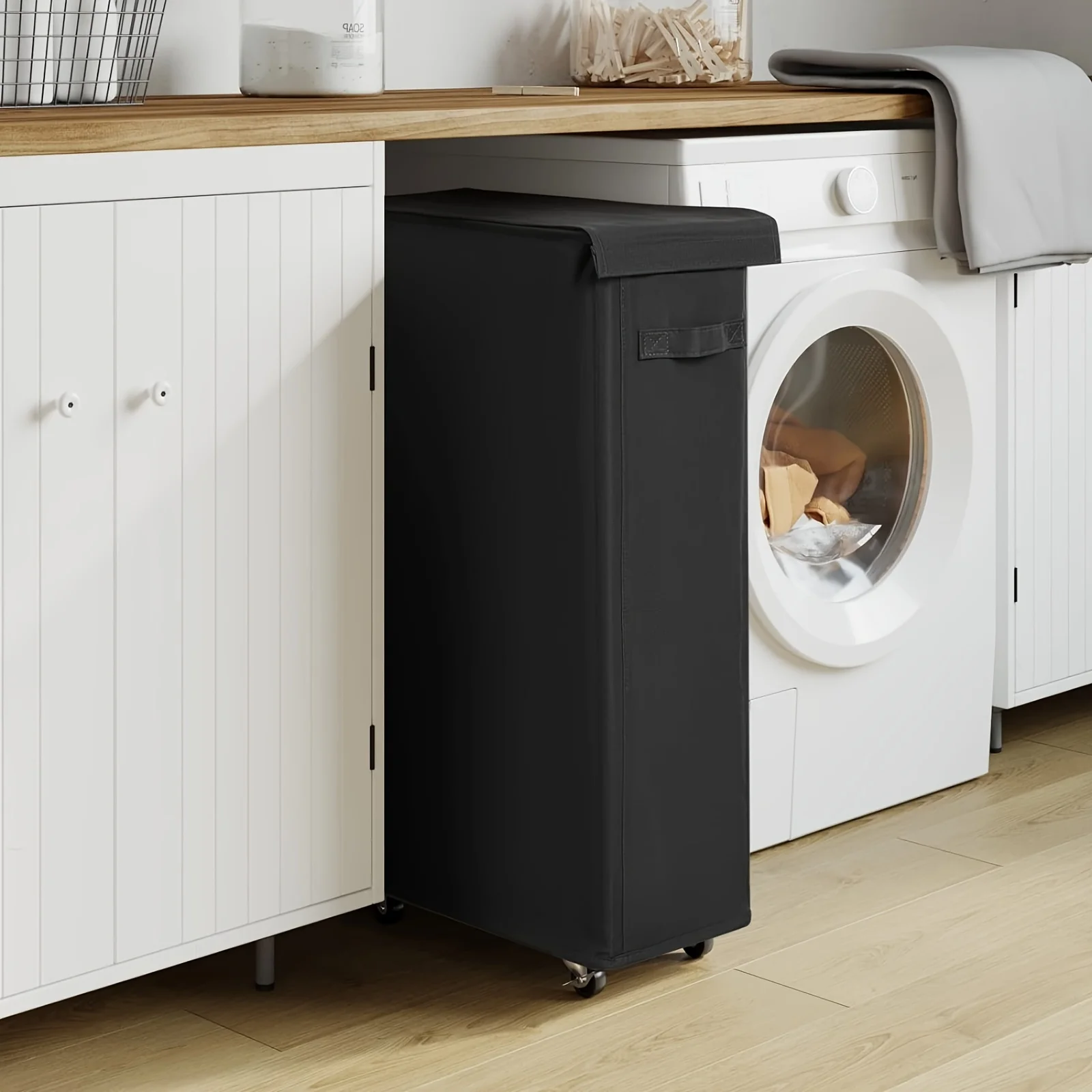 1PC Laundry Basket With Wheels And Lid,Closed Laundry Hamper,Suitable For Bedrooms,Bathtubs,Laundry,Dormitories