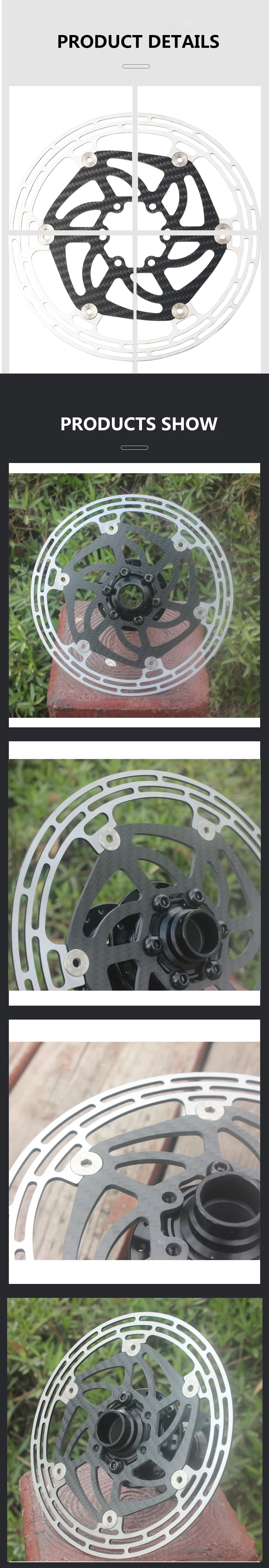 RACEWORK Carbon Fiber Bike Disc Brake Rotor MTB Road Bicycle Ultralight 6 Bolts Floating Rotor 140mm 160mm 180mm Brake Disc