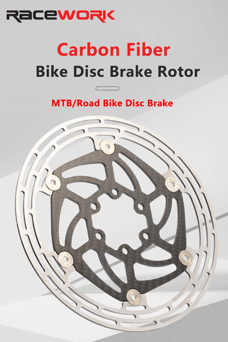 RACEWORK Carbon Fiber Bike Disc Brake Rotor MTB Road Bicycle Ultralight 6 Bolts Floating Rotor 140mm 160mm 180mm Brake Disc