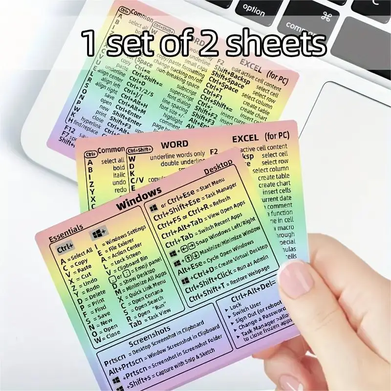 Windows + Word/Excel Quick Reference Guide Keyboard Shortcut Stickers, Laptop Keyboard Shortcuts Stickerss No-Residue Vinyl