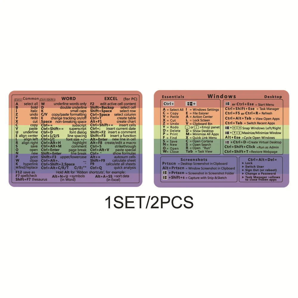 Windows + Word/Excel Quick Reference Guide Keyboard Shortcut Stickers, Laptop Keyboard Shortcuts Stickerss No-Residue Vinyl