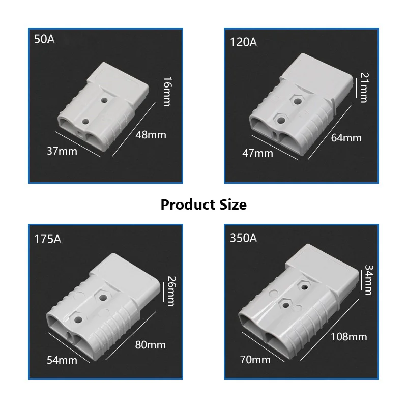 50A 120A 175A High Current 2 Pin Power Connector With 8/6/4/2/0 AWG Super Soft Silicone Cable Forklift Battery Charging Plug