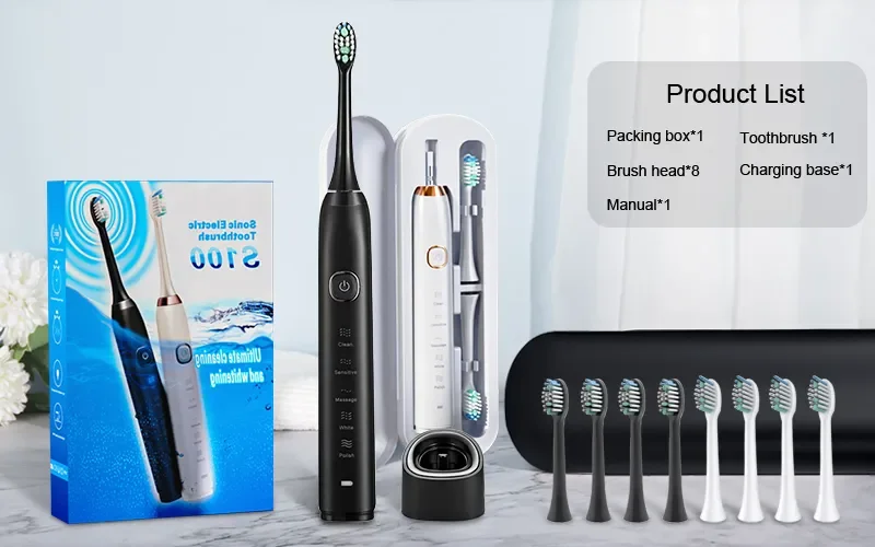 Sonic Electric Toothbrush Smart Ultrasonic Dental Teeth Whitening Rechargeable Adult Tooth Brush Sarmocare S100 With8 Brush Head