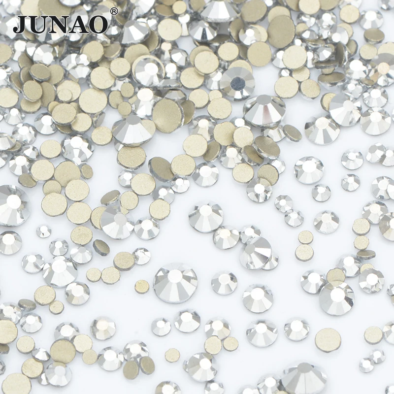 JUNAO 1400pcs Mix Size Mix AB Color Glass Rhinestone Flatback Crystal Stones Non Hotfix Strass Appliques For Nail Dress Crafts