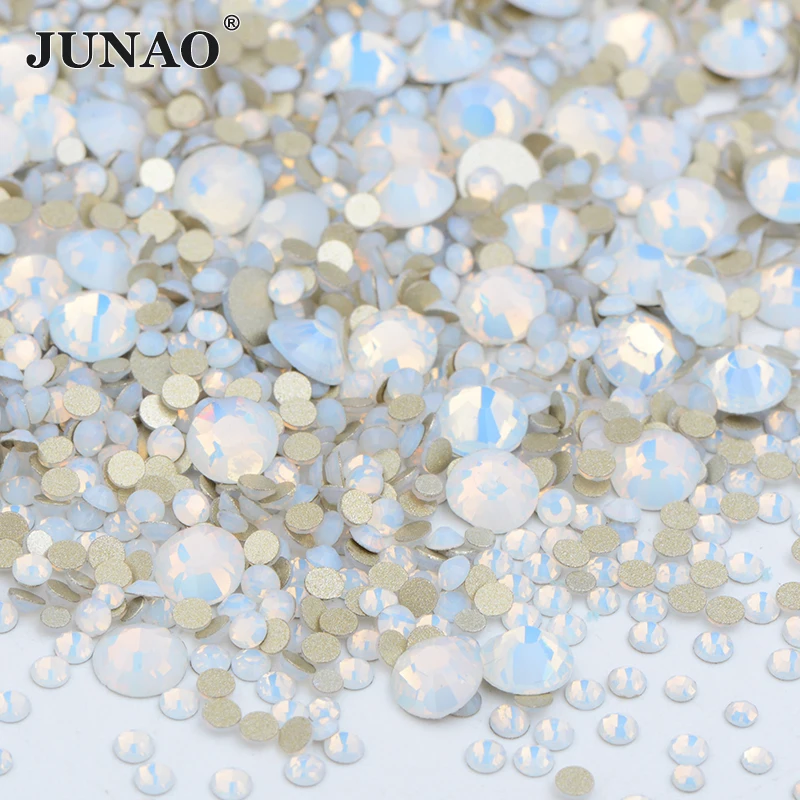 JUNAO 1400pcs Mix Size Mix AB Color Glass Rhinestone Flatback Crystal Stones Non Hotfix Strass Appliques For Nail Dress Crafts