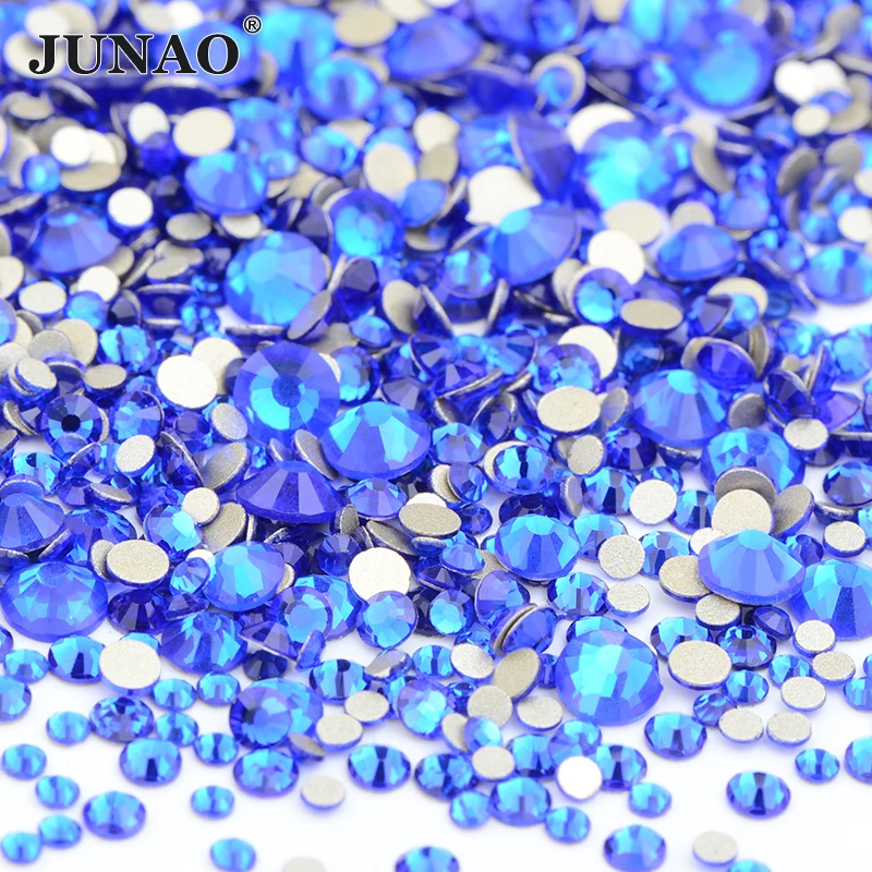 JUNAO 1400pcs Mix Size Mix AB Color Glass Rhinestone Flatback Crystal Stones Non Hotfix Strass Appliques For Nail Dress Crafts