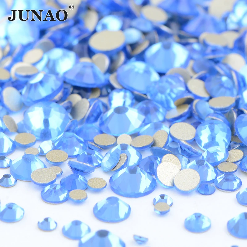 JUNAO 1400pcs Mix Size Mix AB Color Glass Rhinestone Flatback Crystal Stones Non Hotfix Strass Appliques For Nail Dress Crafts