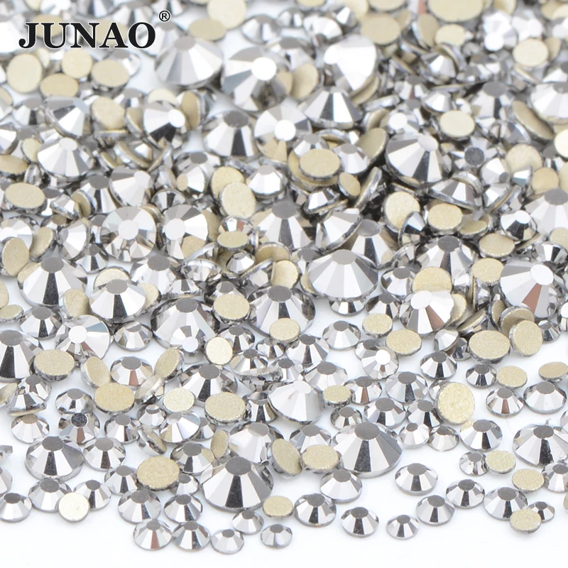JUNAO 1400pcs Mix Size Mix AB Color Glass Rhinestone Flatback Crystal Stones Non Hotfix Strass Appliques For Nail Dress Crafts