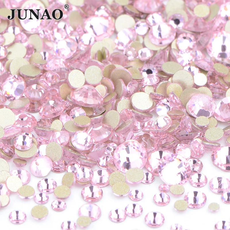 JUNAO 1400pcs Mix Size Mix AB Color Glass Rhinestone Flatback Crystal Stones Non Hotfix Strass Appliques For Nail Dress Crafts