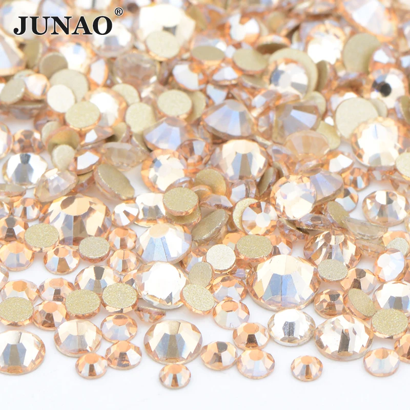JUNAO 1400pcs Mix Size Mix AB Color Glass Rhinestone Flatback Crystal Stones Non Hotfix Strass Appliques For Nail Dress Crafts