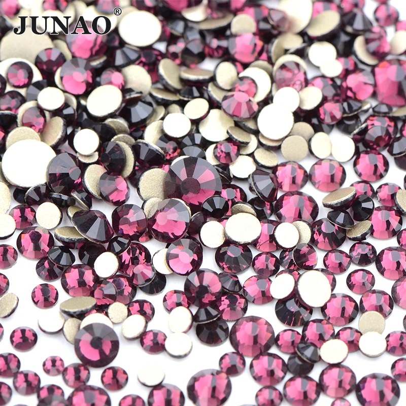 JUNAO 1400pcs Mix Size Mix AB Color Glass Rhinestone Flatback Crystal Stones Non Hotfix Strass Appliques For Nail Dress Crafts