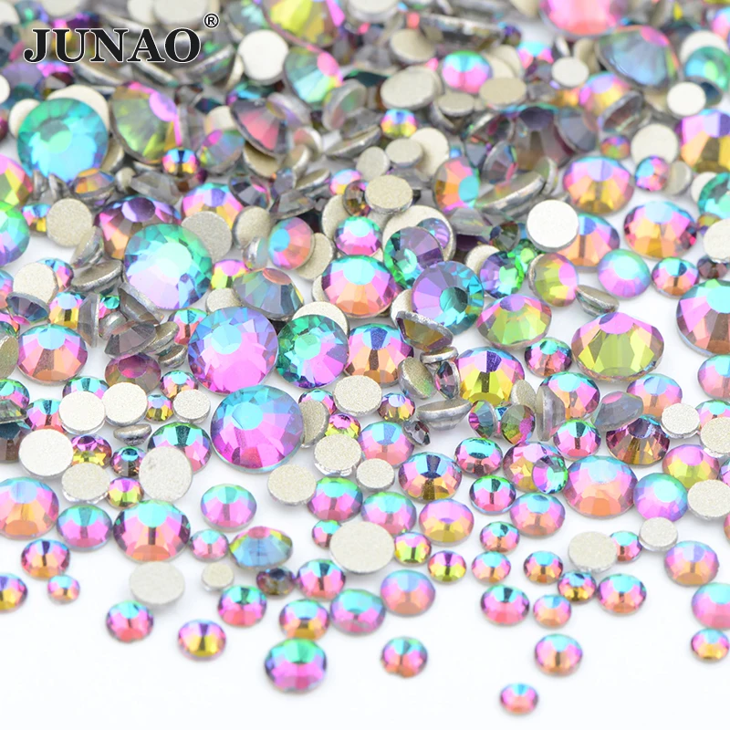 JUNAO 1400pcs Mix Size Mix AB Color Glass Rhinestone Flatback Crystal Stones Non Hotfix Strass Appliques For Nail Dress Crafts