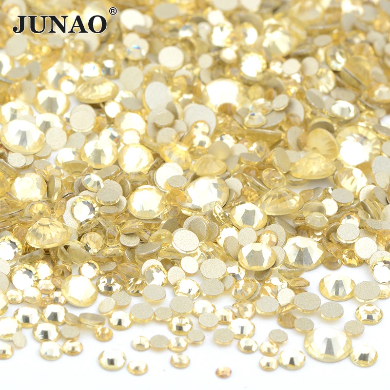 JUNAO 1400pcs Mix Size Mix AB Color Glass Rhinestone Flatback Crystal Stones Non Hotfix Strass Appliques For Nail Dress Crafts