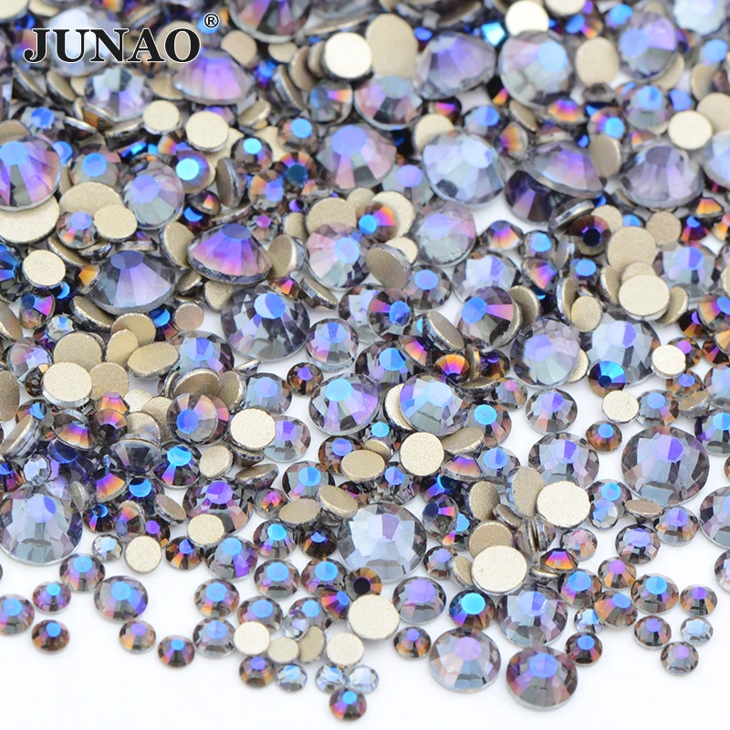 JUNAO 1400pcs Mix Size Mix AB Color Glass Rhinestone Flatback Crystal Stones Non Hotfix Strass Appliques For Nail Dress Crafts