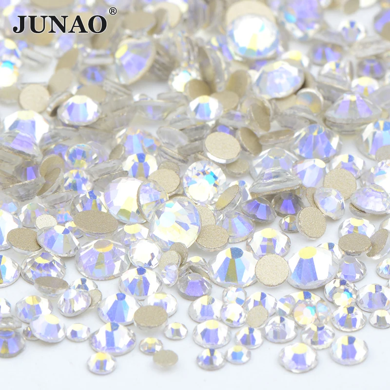 JUNAO 1400pcs Mix Size Mix AB Color Glass Rhinestone Flatback Crystal Stones Non Hotfix Strass Appliques For Nail Dress Crafts