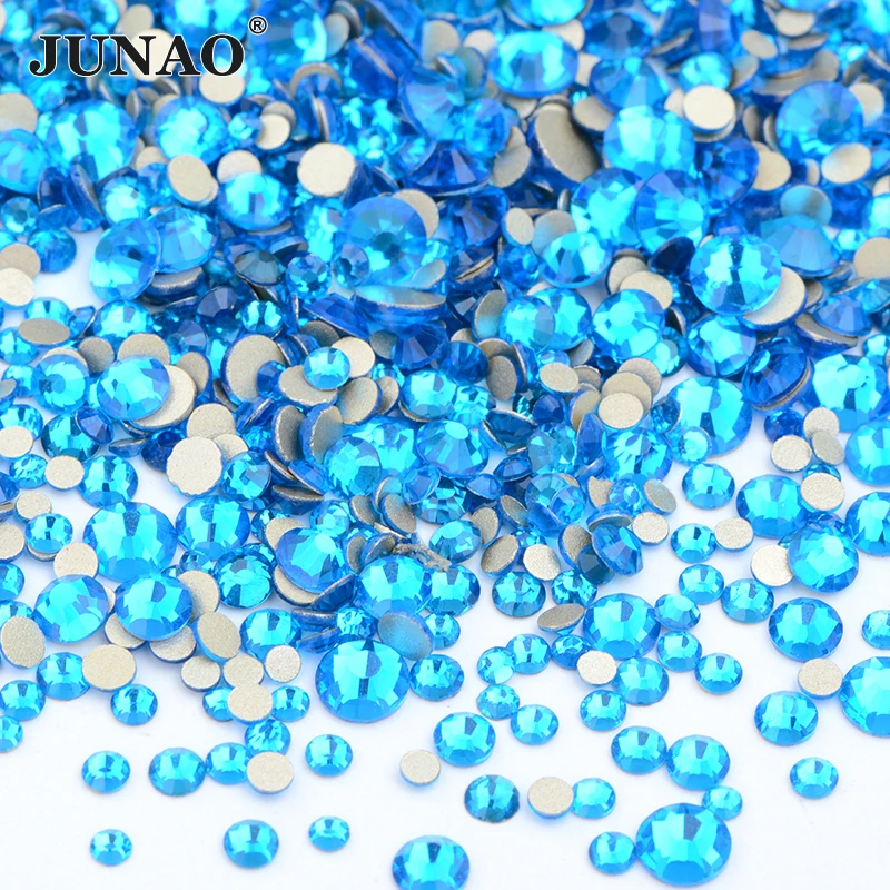 JUNAO 1400pcs Mix Size Mix AB Color Glass Rhinestone Flatback Crystal Stones Non Hotfix Strass Appliques For Nail Dress Crafts