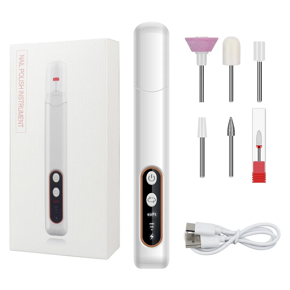 6in1 Wireless Nail Drill 15000RPM with LED Light and Screen Manicure Cutter Nail Repair Pedicure Milling Cutter Polisher Sander