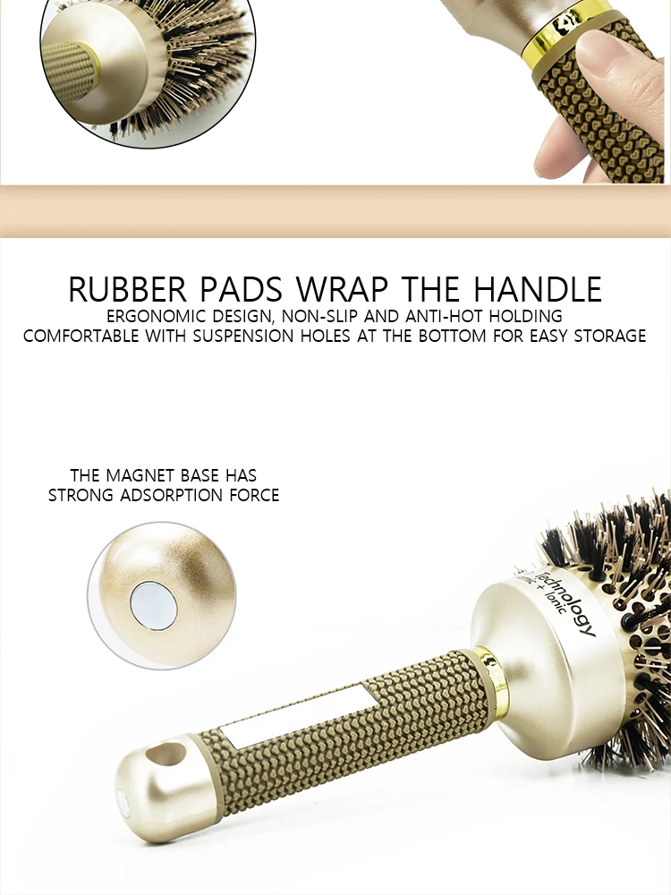 Aluminum Tube Round Barrel Hair Curling Brush Anti Static Round Rolling Brush Pro Barber Hair Rolling Brush Salon Styling Tools