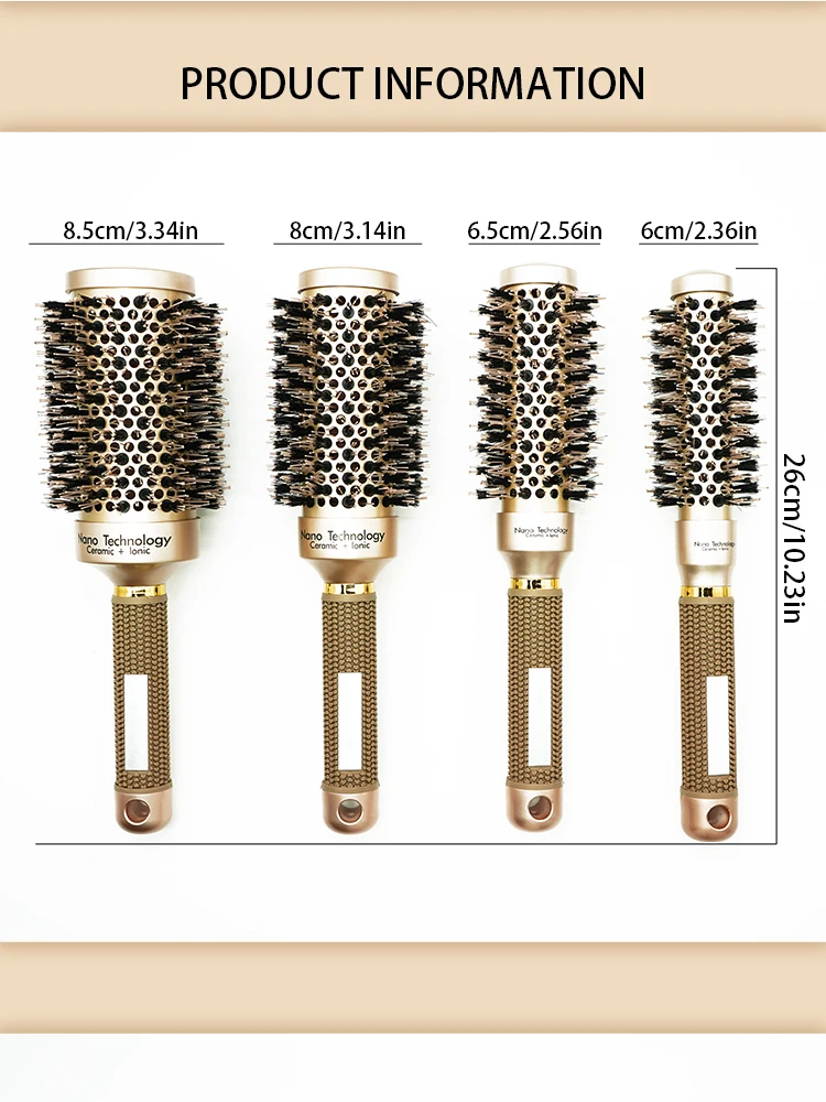 Aluminum Tube Round Barrel Hair Curling Brush Anti Static Round Rolling Brush Pro Barber Hair Rolling Brush Salon Styling Tools