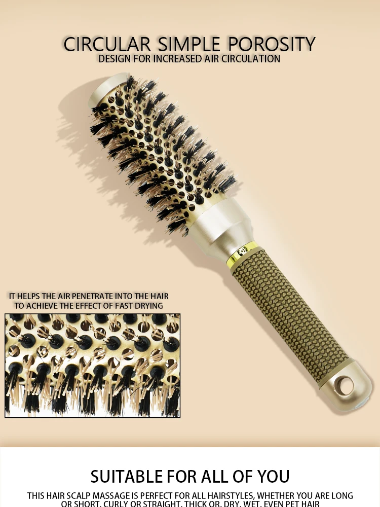 Aluminum Tube Round Barrel Hair Curling Brush Anti Static Round Rolling Brush Pro Barber Hair Rolling Brush Salon Styling Tools